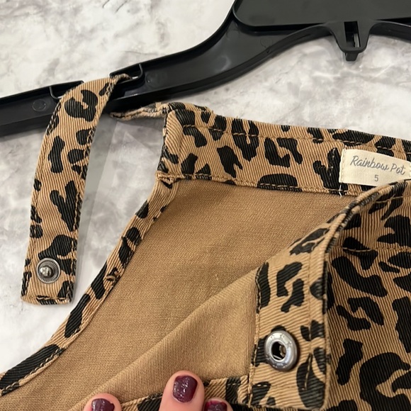 RAINBOW POT Leopard Print Bib Dress Denim Girls Size 5 - Picture 7 of 10